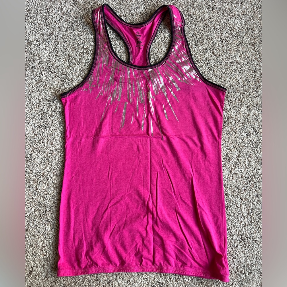 Zumba Fitness Pink Racerback Tank Top with Silver Foil Detail